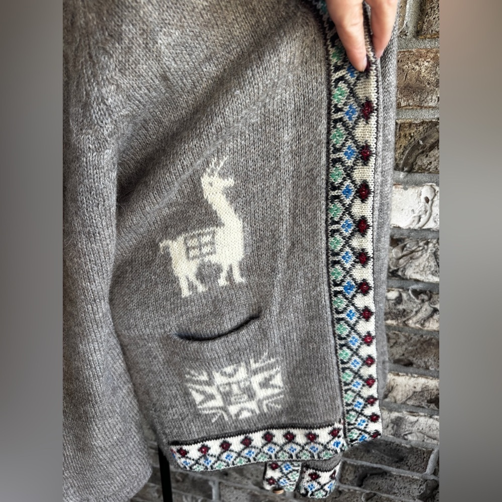 Vintage Alpaca Llama Cardigan Sweater Peruvian Aztec Boho Western Wool Blend M - Picture 6 of 12